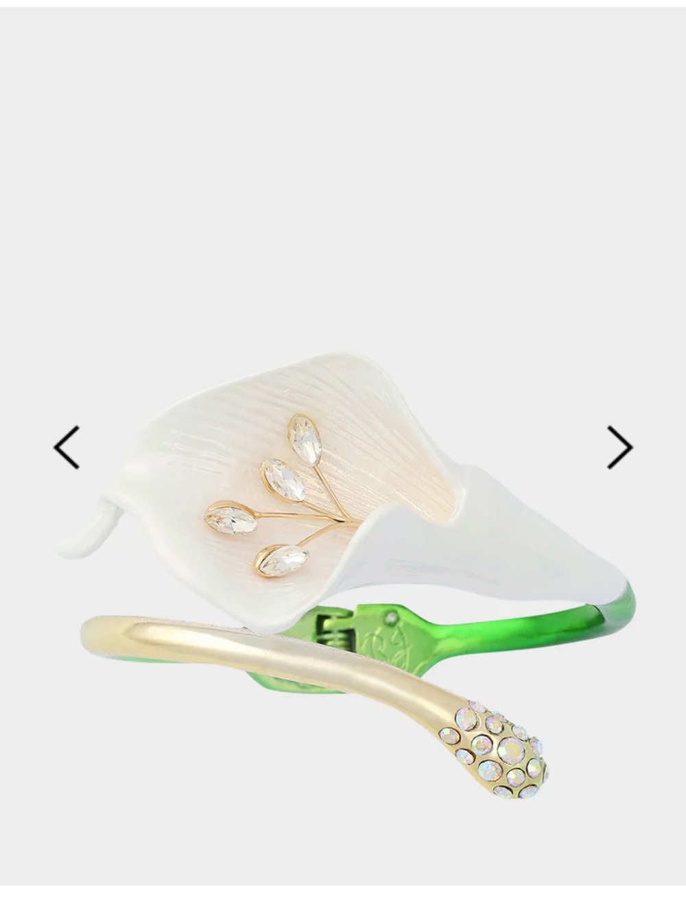 Betsey Johnson White Floral Bracelet with Green Accents and Gold Crystal Details